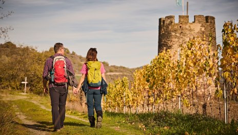 Wanderer auf dem RheinBurgenWeg | © Marco Rothbrust, Romantischer Rhein Tourismus GmbH